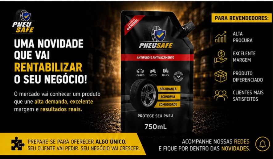 Material PneuSafe para revendedores com a embalagem de 750ml e destaques da oportunidade comercial